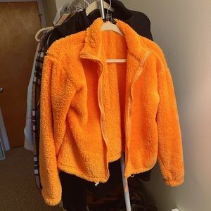 Forever 21 Orange Fleece Zip Jacket
